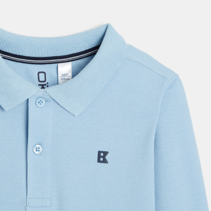 Polo manches longues turquoise garçon