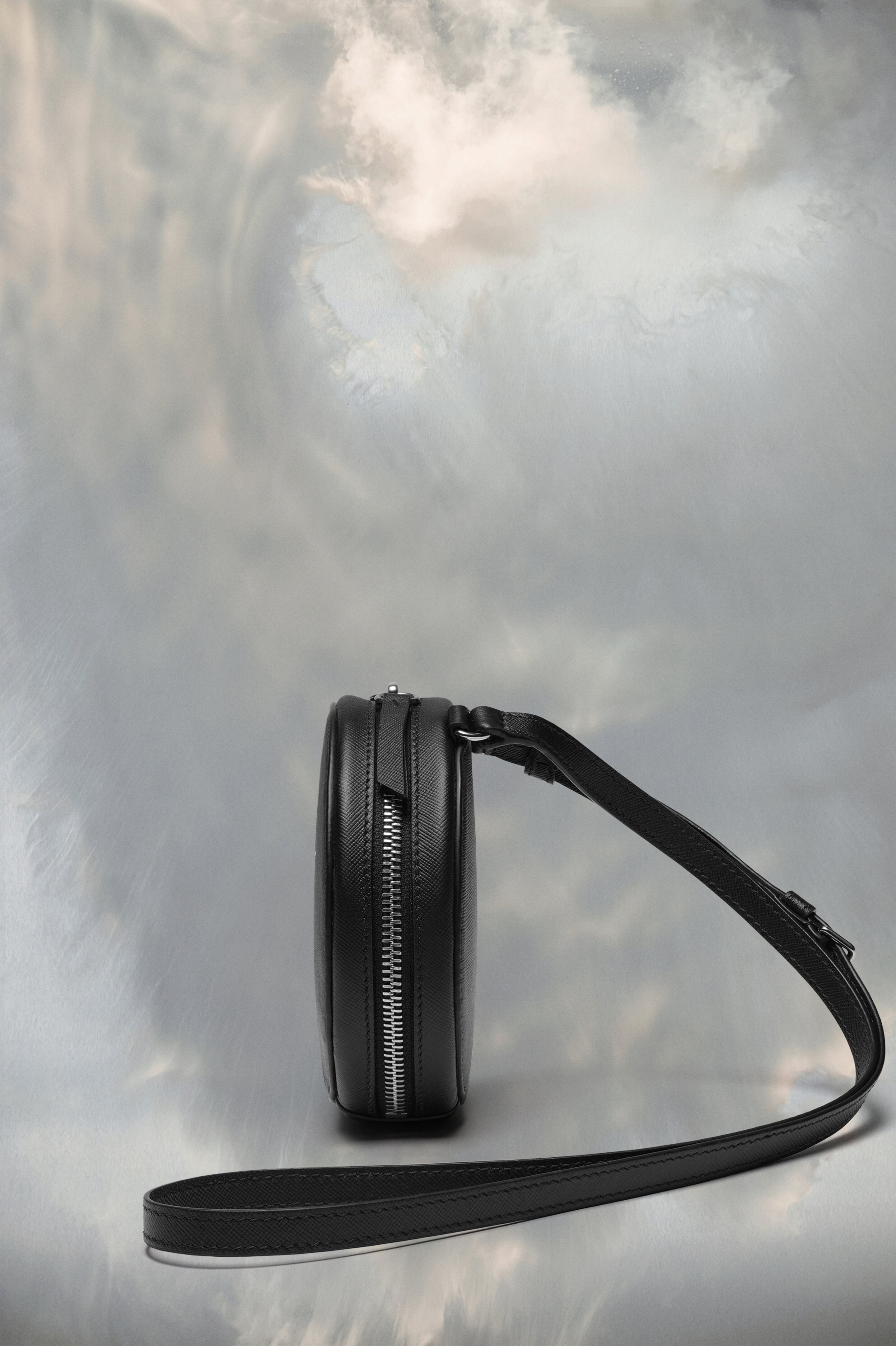 Mini sac rond noir en cuir