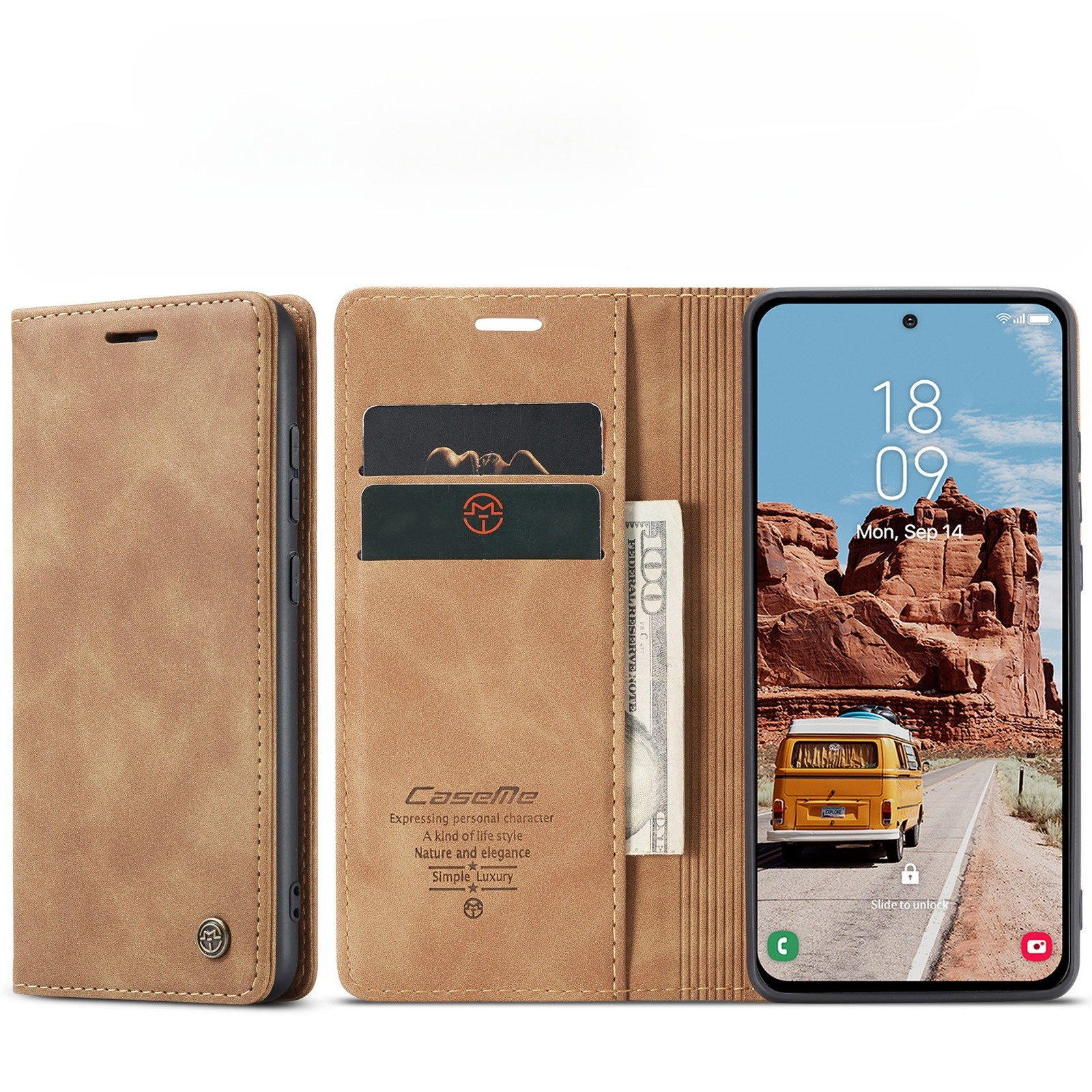 Samsung Galaxy S25 FE Leder Tasche Flip Wallet Etui mit Kartenfächern - Hellbraun