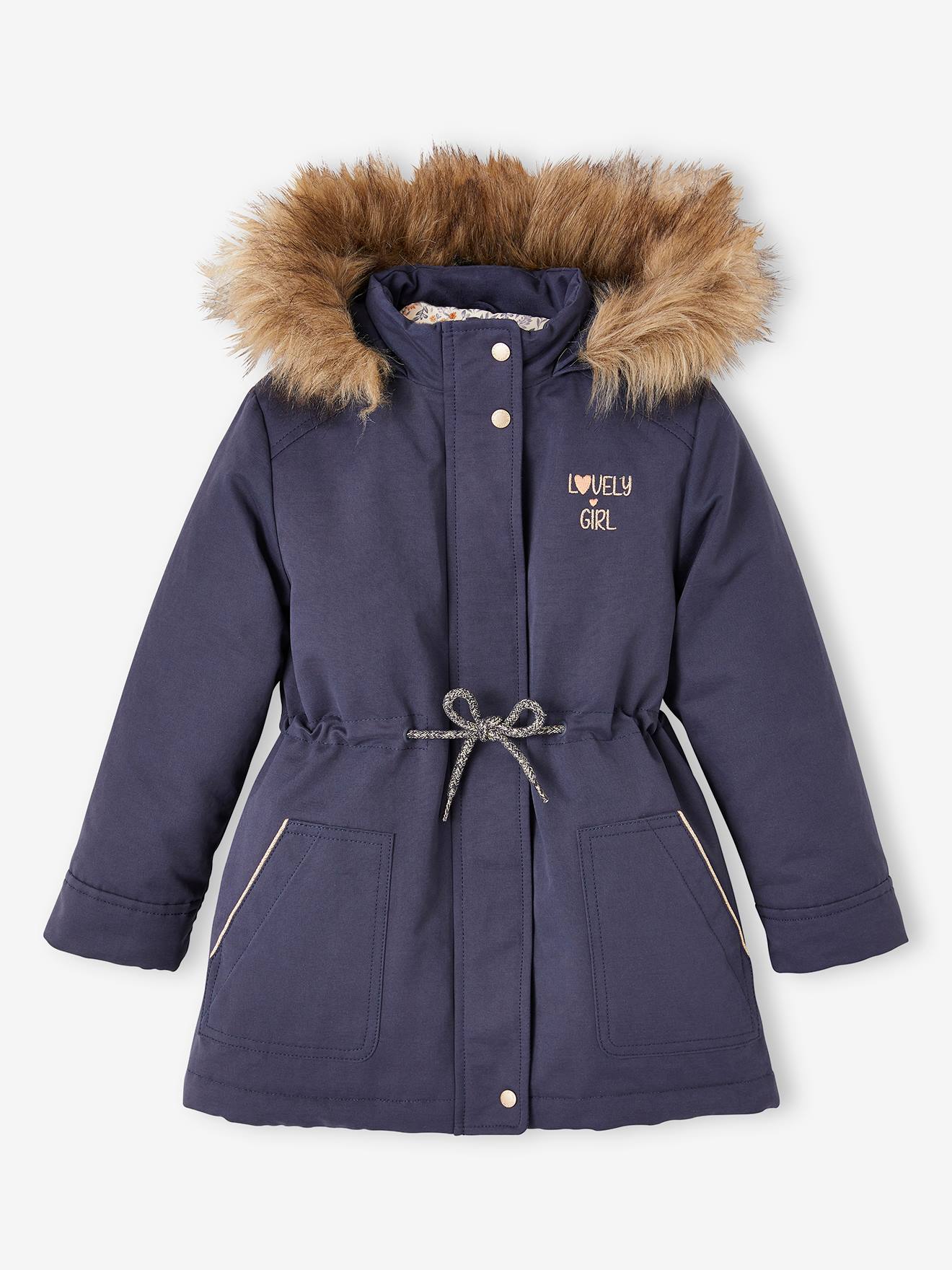Parka com capuz 3 em 1, verde-escura lisa para meninas