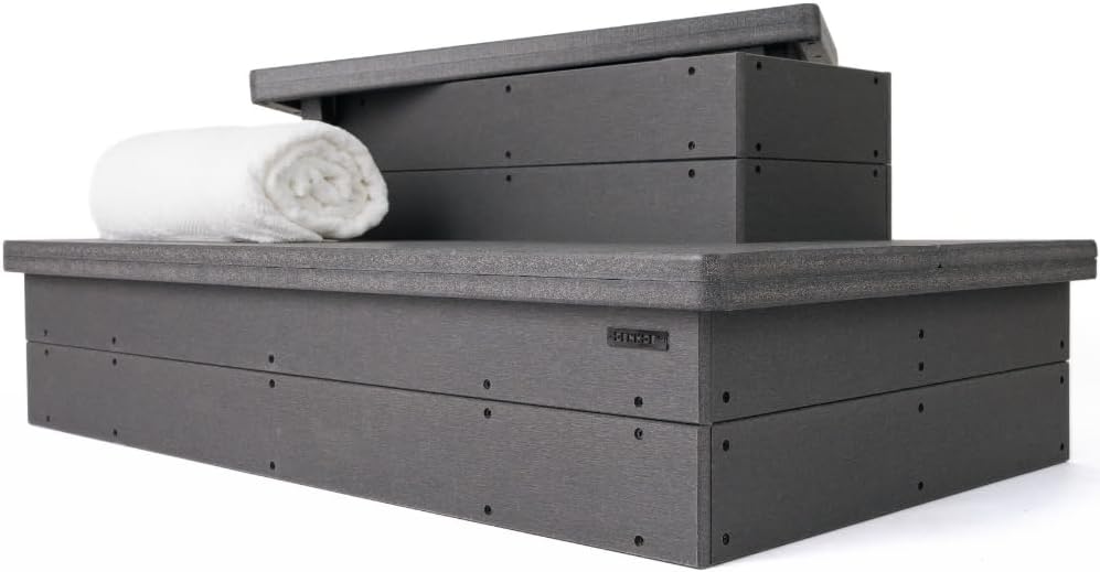 Robuste Whirlpool-Stufen mit Stauraum – wasserdicht, rutschfest und wartungsfrei – große Tragkraft von 317,5 kg – Zugang mit mehreren Winkeln – ideal für Spa-Stufen, Whirlpool-Treppen – graue
