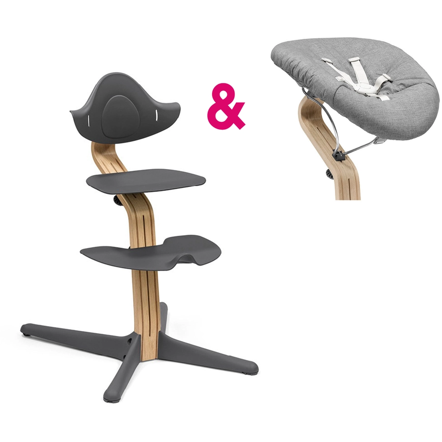 STOKKE® Nomi® Hochstuhl Eiche natur  anthrazit inkl. Newborn Set grau  grau pink