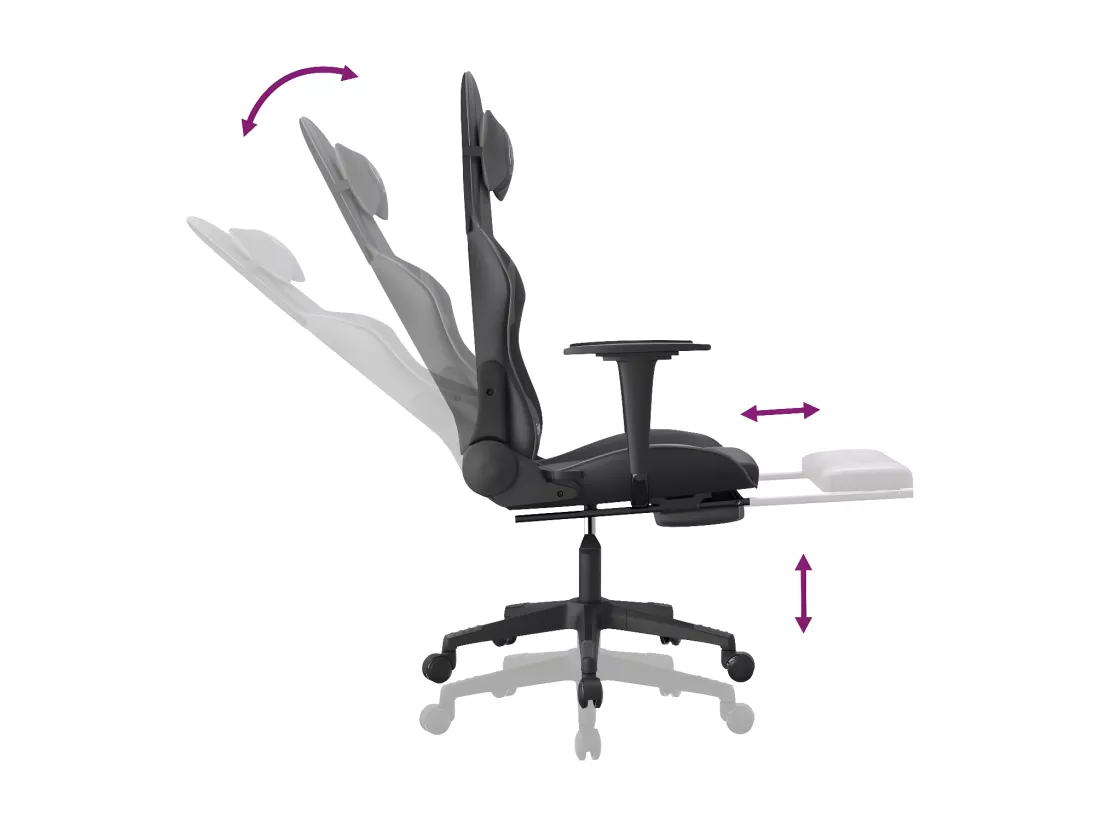 Chaise de jeu avec repose-pied Noir et gris Similicuir