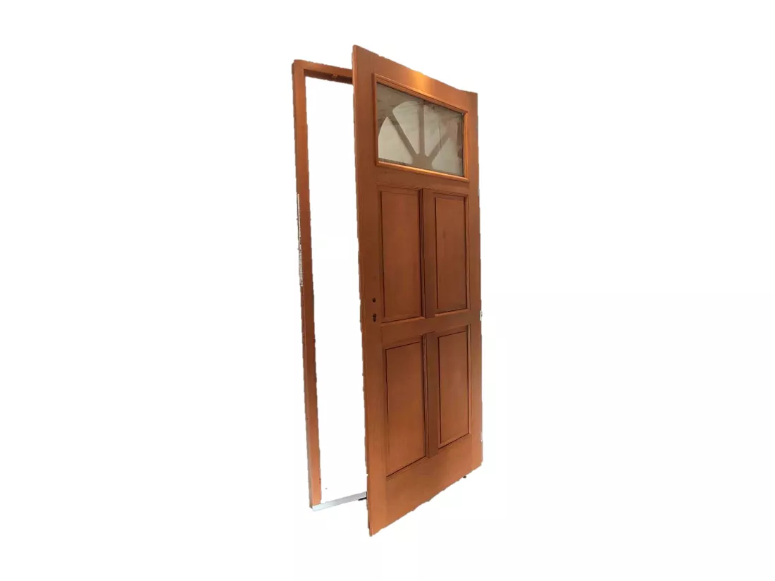 Porte D'Entrée Bois Vitrée, Ferji, H,215Xl,90 P,Gauche + Poignée Et Barillet (Ref 010403Fp) Cote Tableau