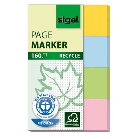 Sigel Haftmarker Recycle 4 Farben im Pocket 50x80 mm 160 Blatt