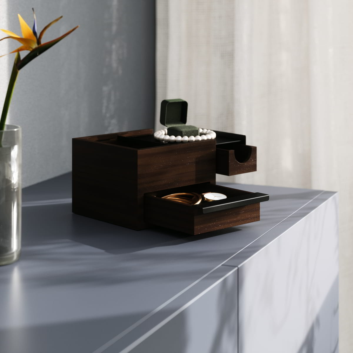 Juwelenbox Stowit zwart walnoot hout S