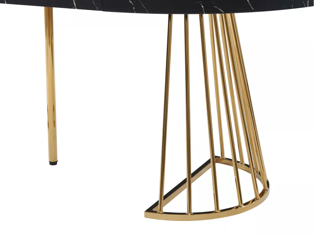 Table à manger extensible 2 à 12 personnes en MDF et acier - Effet marbre noir et Doré - FIRELA