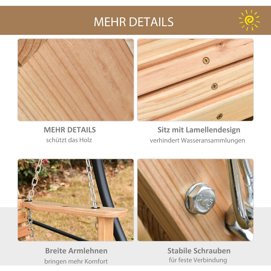 Outsunny Hängebank mit klappbarem Tisch natur