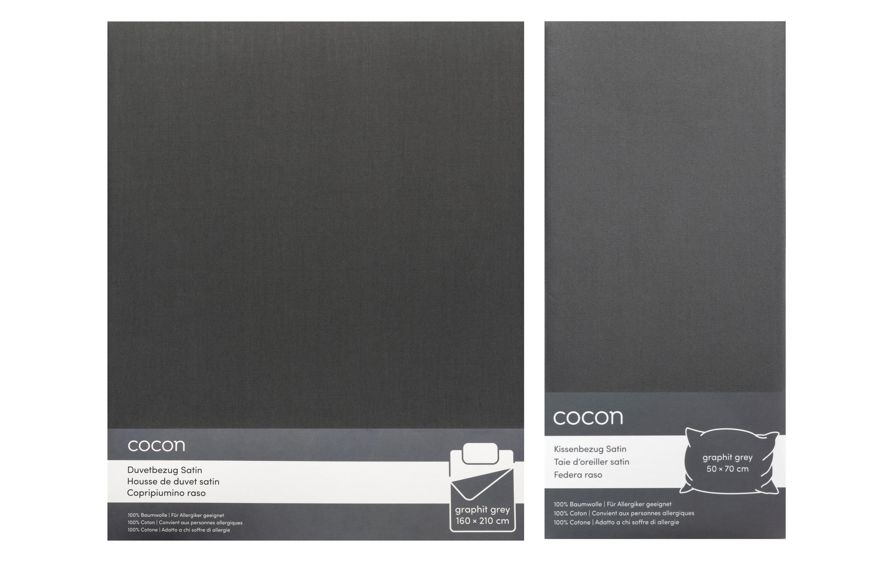 Bettwäsche Satin 160 x 210 / 50 x 70, Graphit3-teiliges Set aus reinem Baumwollsatin