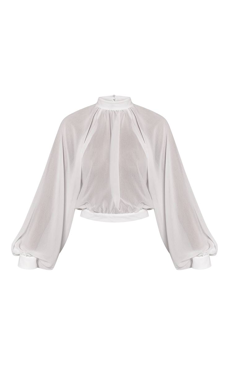 Blanc Blouse Co-ord Dos Nu Manches Ballon En Mousseline Transparente