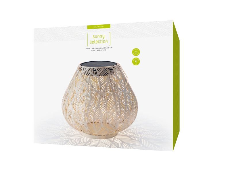 STT Laterne Solar Antic Julia, Ø 29 cm, Alt Weiss/Beige Solarleuchte zum Aufstellen oder Aufhängen