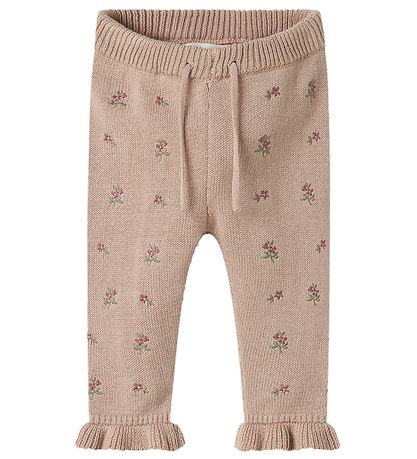 Lil' Atelier Hosen - Strick - NbfEmlen - Shadow Grau m. Blumen