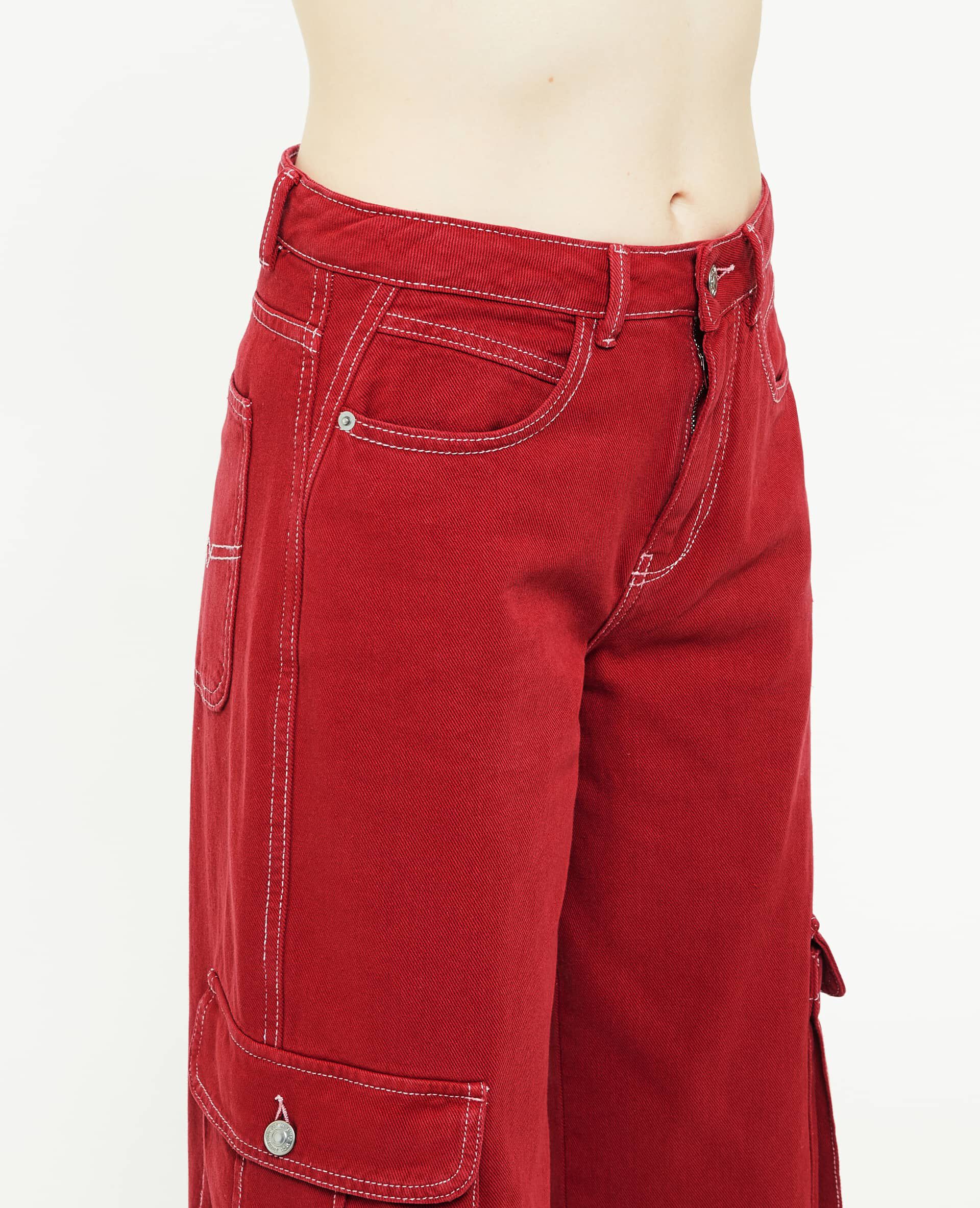 Pantalon cargo droit - Rouge