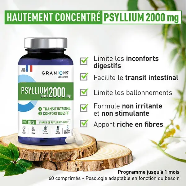 Granions Blond Psyllium 2000mg Conforto Digestivo 60 Cápsulas