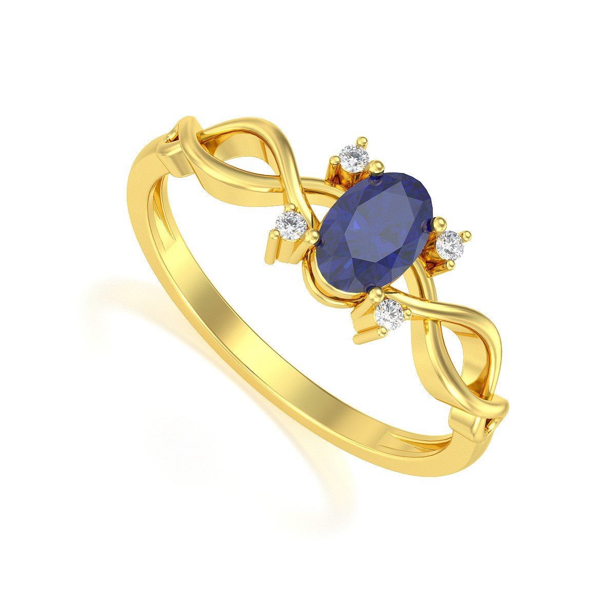 Bague ADEN Or 585 Jaune Saphir et diamants 1.85grs