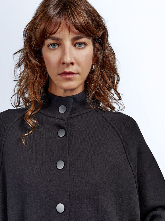Poncho de gola alta em tricô - Preto