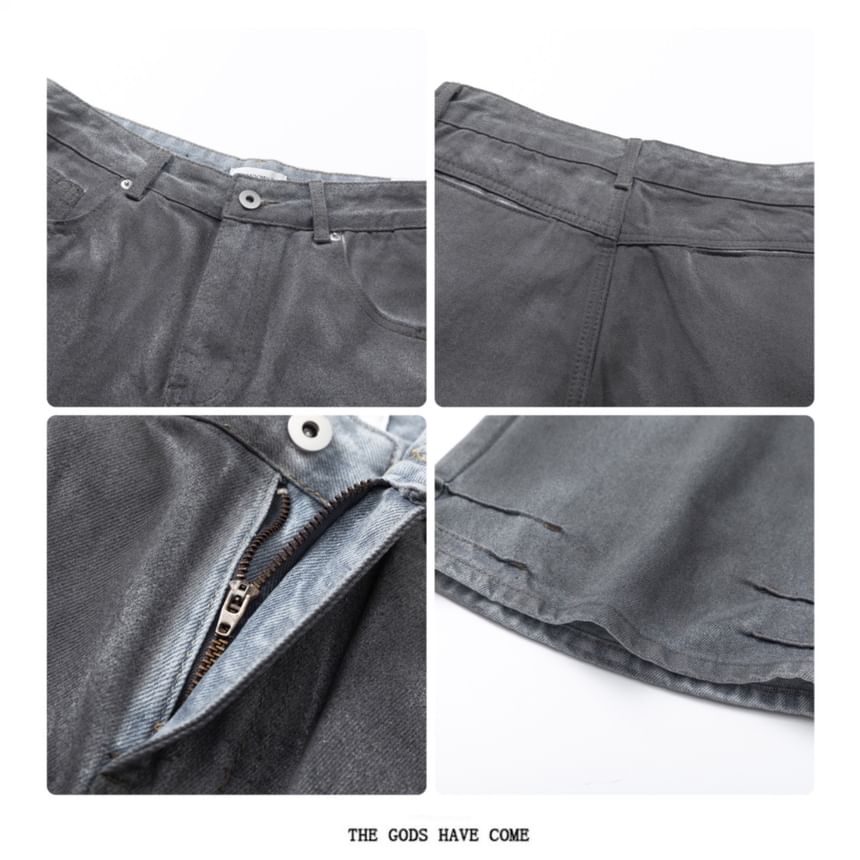 Derbundy - Mid Rise Washed Wide Leg Jeans
