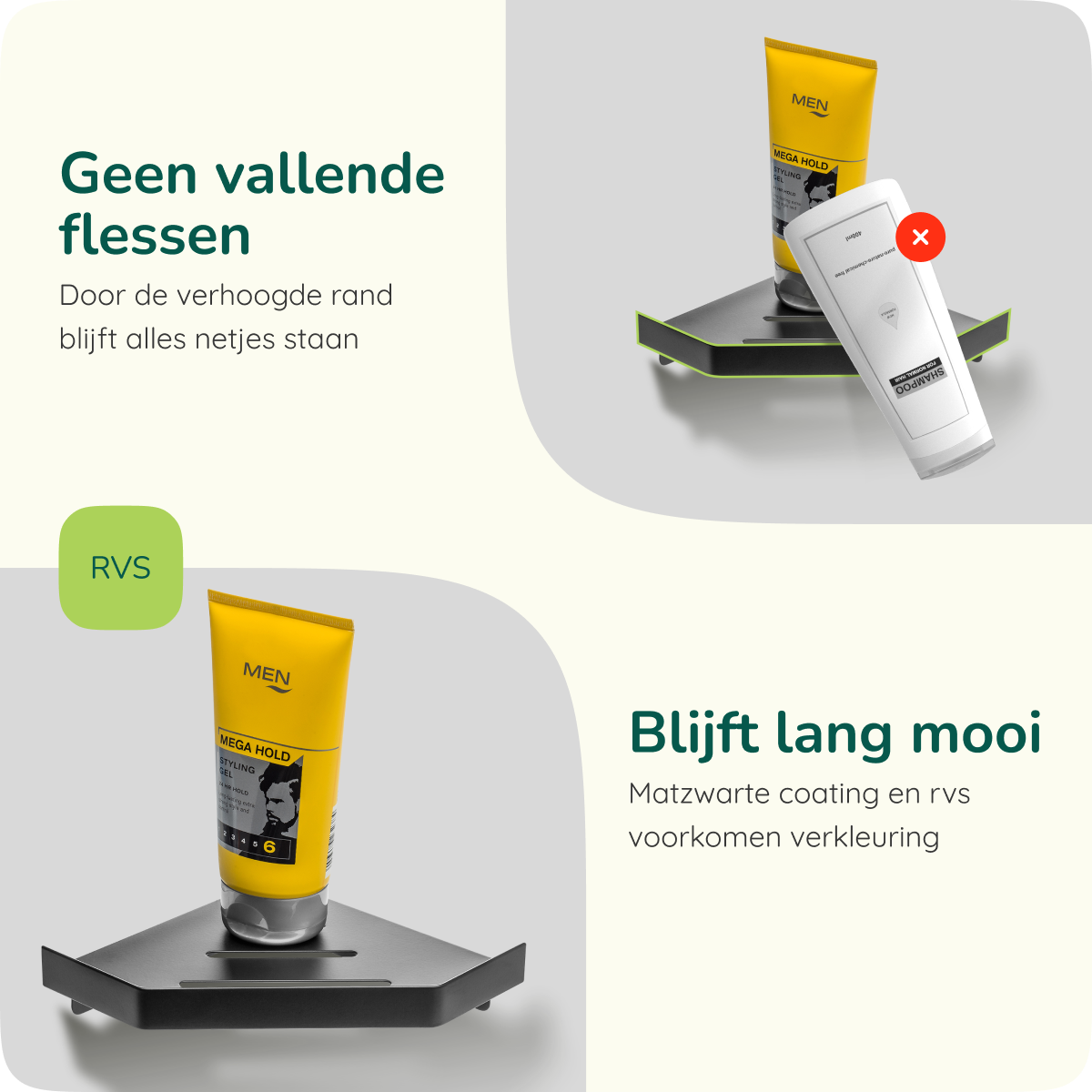 XIVADA Doucherek Huca - Hoekrek - Boren - Rvs - Zwart - Set van 2