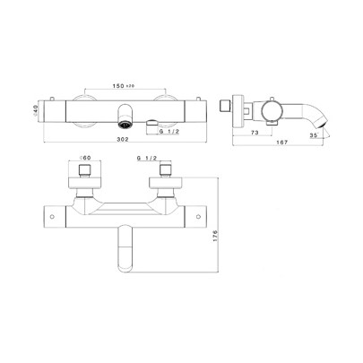 Plieger Napoli thermostatische badkraan met cold-touch RVS