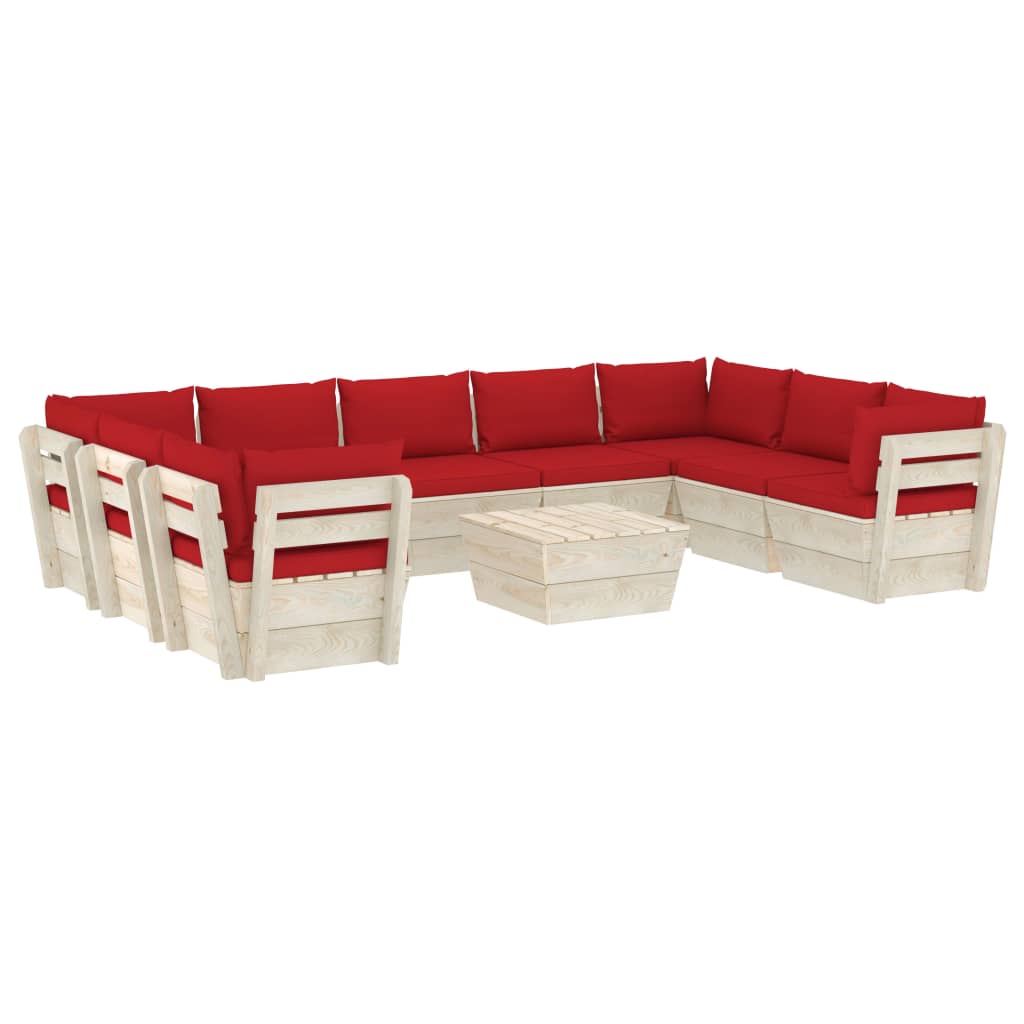 Salon de jardin meuble d'extérieur ensemble de mobilier palette 10 pièces avec coussins épicéa imprégné