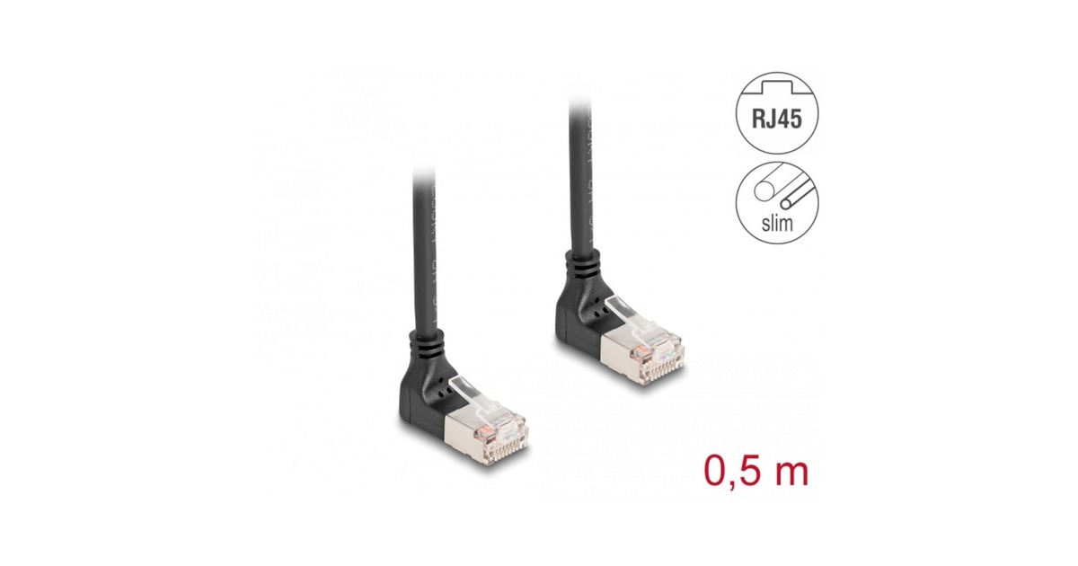 DeLOCKRJ45 Network Cable Cat.6A S/FTP Slim 90° upwards / upwards angled 0.5 m kabel  (Zwart)