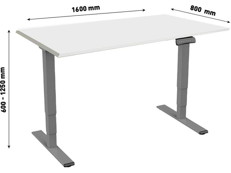 Contini Stehtisch ET225E 1.6 x 0.8 m, Dunkelgrau/Grau Höhenverstellbares Tischgestell mit Tischplatte