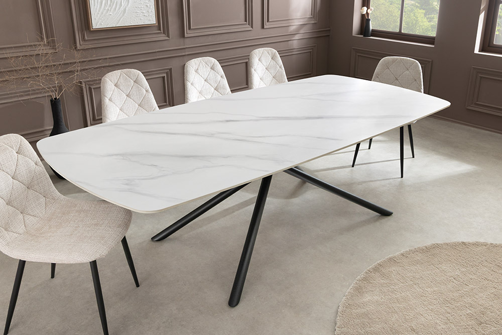 Design Esstisch OSAKA 200cm weiß Keramik schwarz Sterngestell Metall