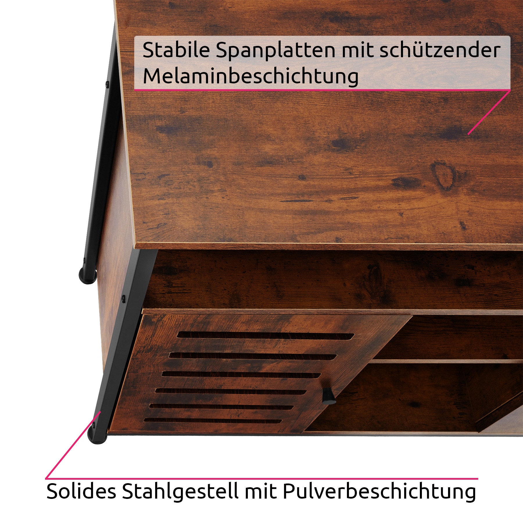 tectake® Sideboard, Industrial Style, 2 Ablagen, 3 Staufächer, mit höhenverstellbaren Kunststofffüßen, 100 x 37 x 82 cm