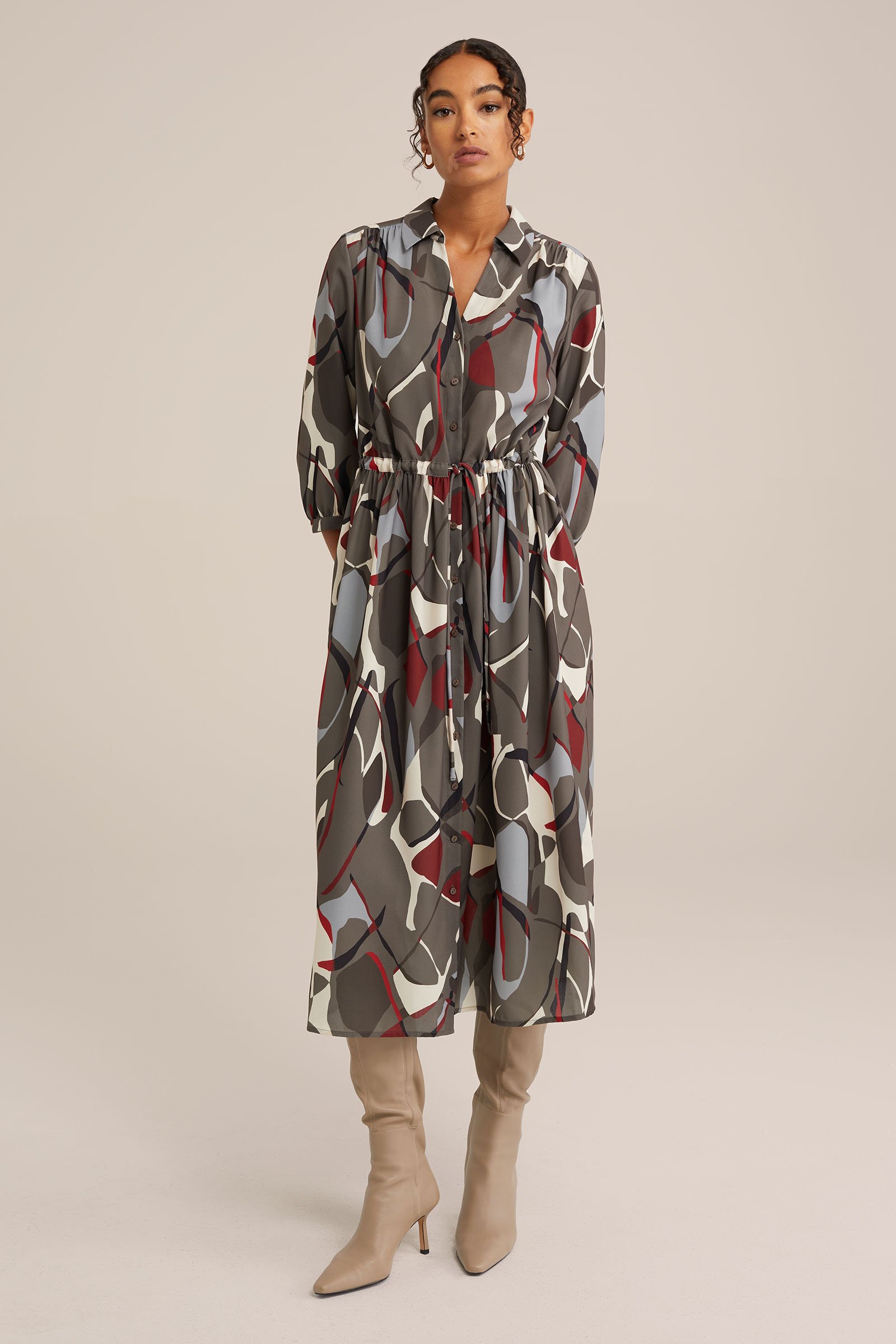 jurk met dessin WE Fashion Grijsgroen
