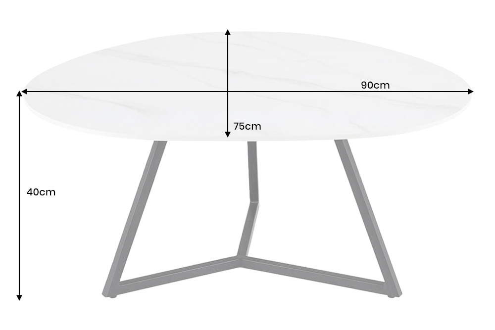 Design Couchtisch MARVELOUS 90cm weiß Marmor Keramik schwarzes Metall