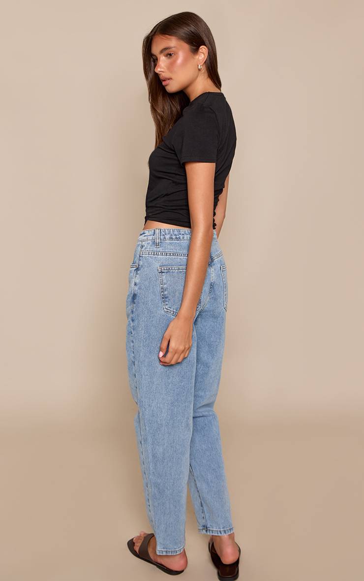 Mid Blue Wash Prettylittlething Jean Mom Taille Haute