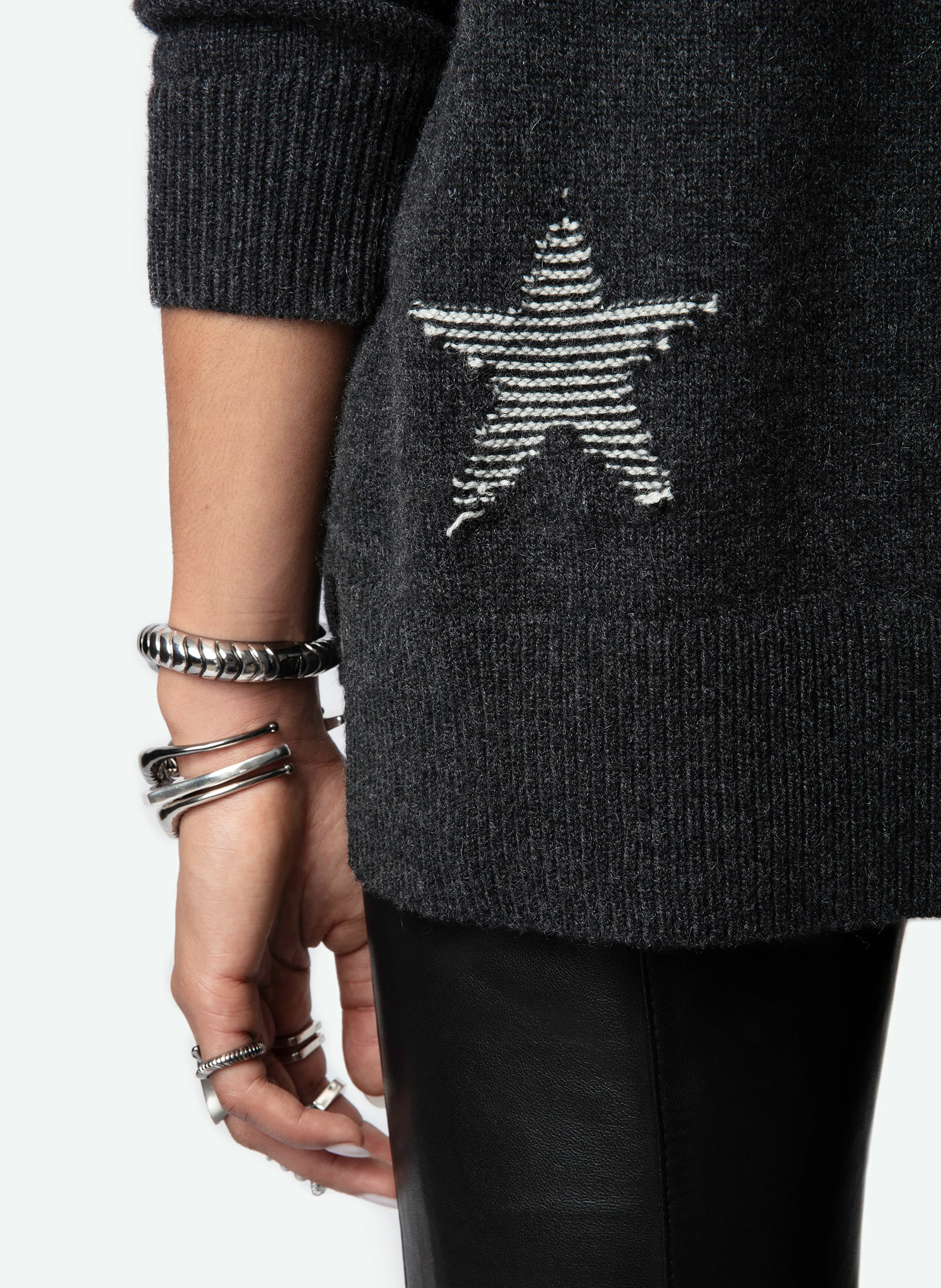 MIRKA - Cardigan à étoiles en cachemire | Gris