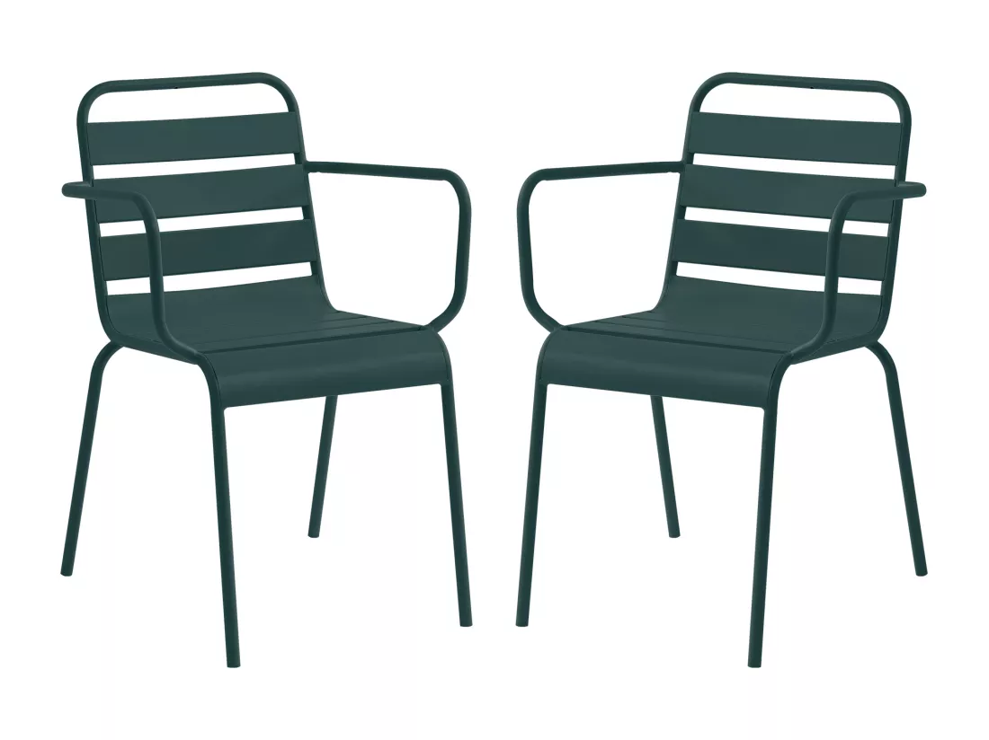 Lot de 2 fauteuils de jardin empilables en métal - Vert sapin - MIRMANDE de MYLIA