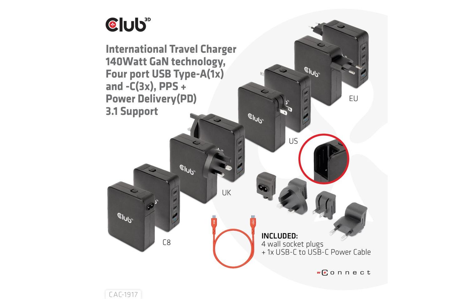 USB-Wandladegerät CAC-1917Kompakter USB-Ladeadapter mit PowerDelivery und GaN-Technologie