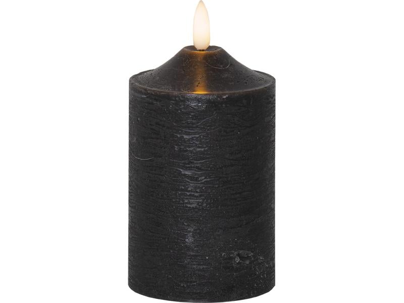 Star Trading LED-Kerze Pillar Flamme Ø 7.5 x 15 cm, Schwarz LED Kerze aus Wachs