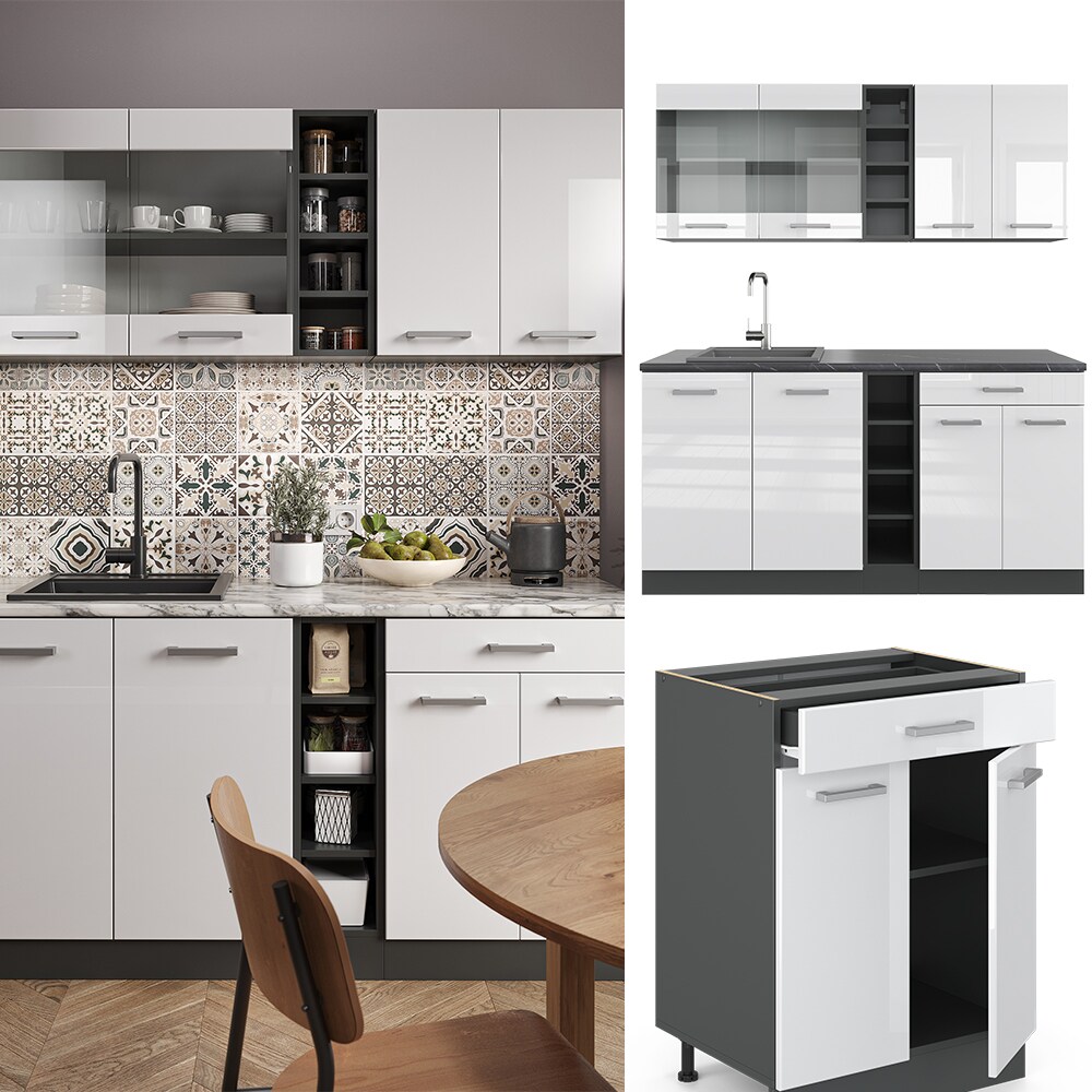Vicco Küchenzeile Küchenblock Einbauküche R-Line Single Anthrazit Weiß Hochglanz 160 cm