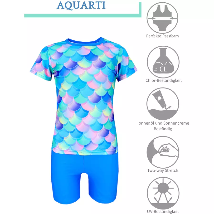 Aquarti Baby Mädchen Zweiteiler Badeanzug Bade-Set Bade T-Shirt Badehose violett