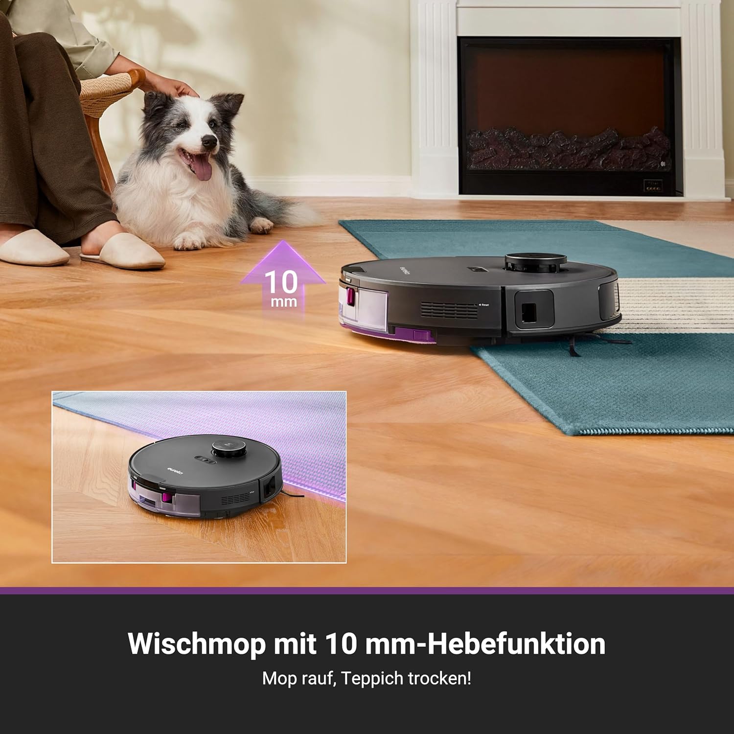 Eureka E20 Plus Staubsaugroboter mit 8000 Pa Saugkraft und selbstentleerender Station, Anti-Wickel-Funktion, 3D Hindernisvermeidung, 180 Minuten Laufzeit, DuoDetect AI, schwarz