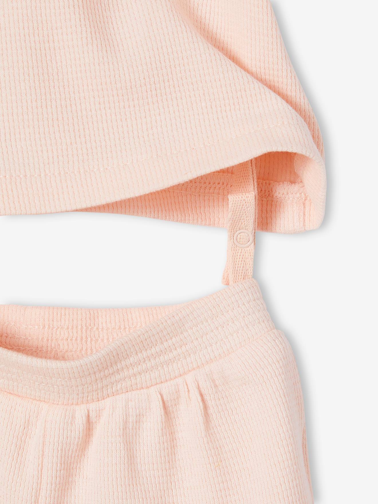 Conjunto de 2 pijamas de bebê em tricô favo de mel, rosa claro