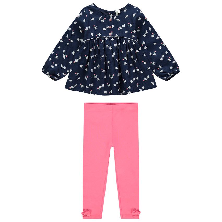 Ensemble tunique imprimée all-over et legging rose - Bleu marine
