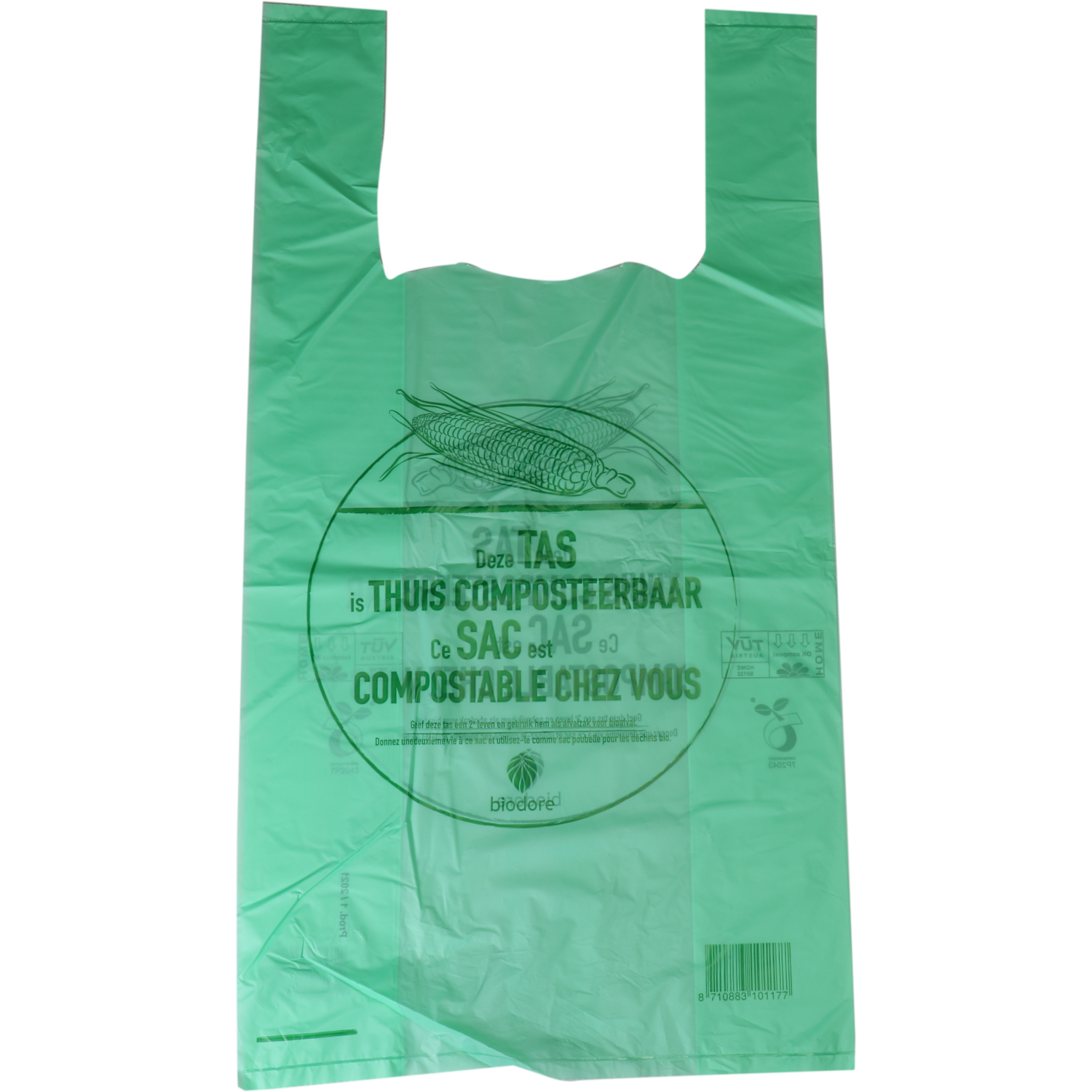 Tas, Bioplastic o.b.v. zetmeelblend, op blok/geblokt, 27x 7x50cm, hemddraagtas, groen