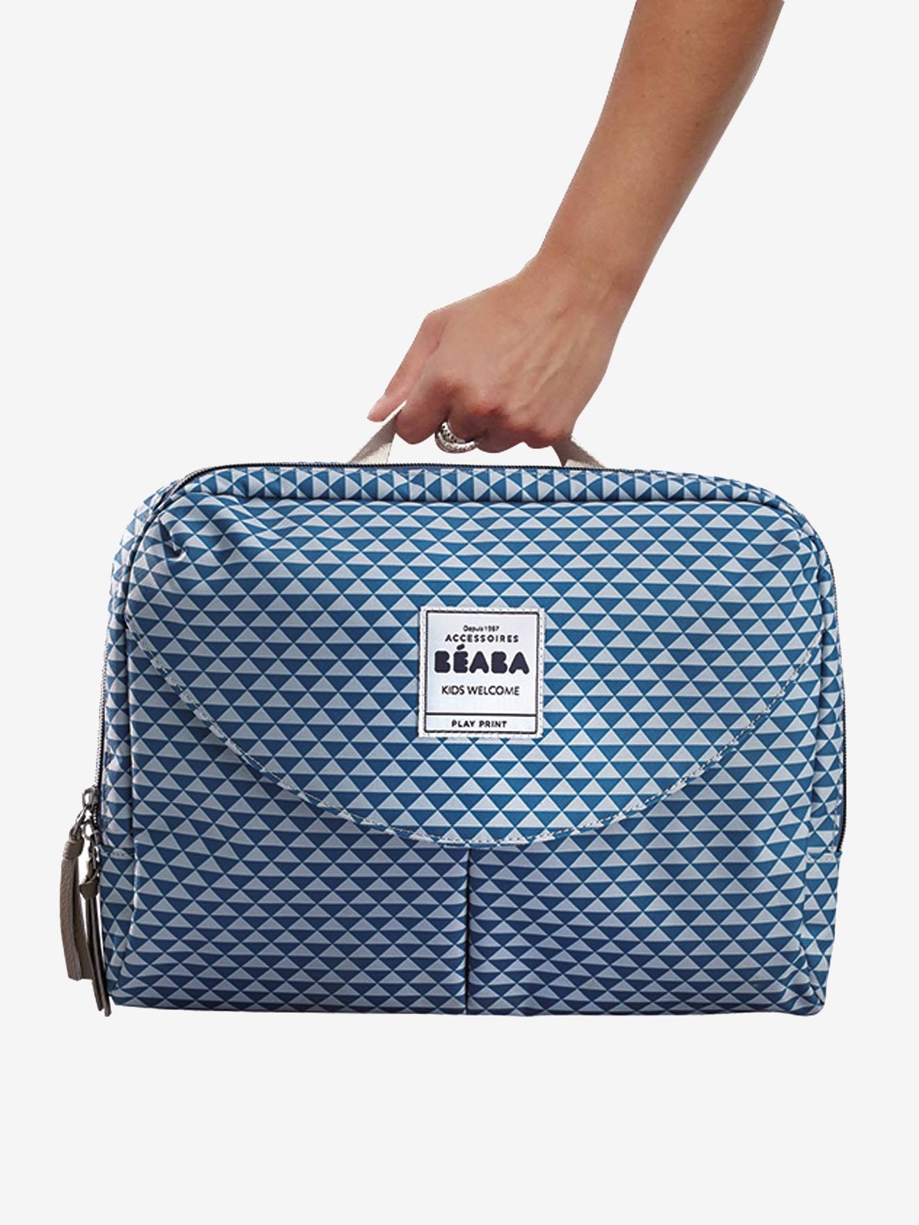 Bolsa de maternidade BEABA Genève II com estampa de triângulos azuis/