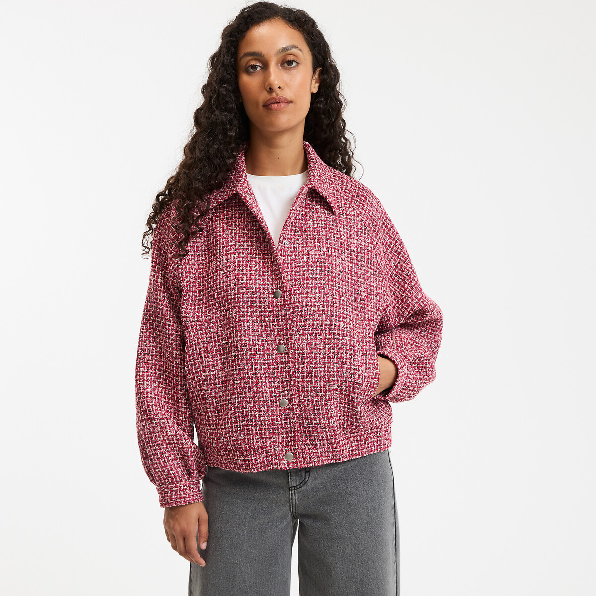 LA REDOUTE COLLECTIONS<br>Jaqueta bomber curta, modelo oversized, tweed