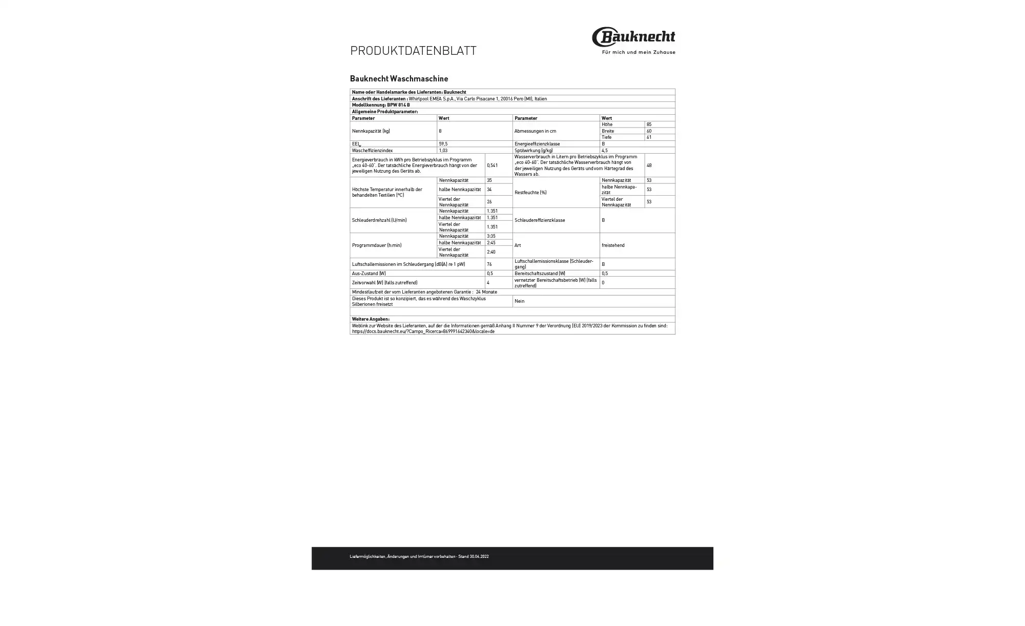 Bauknecht Waschvollautomat BPW814B