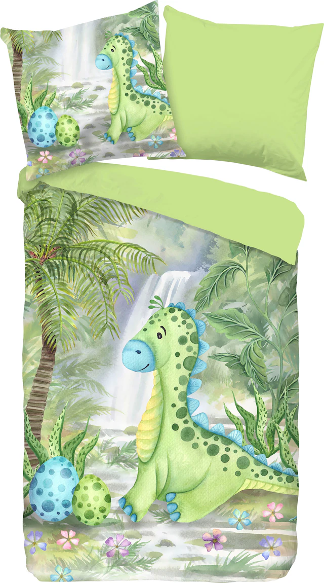 good morning Kinderbettwäsche »Dani« 2 Stk. tlg. Baumwolle, 135x200, Reissverschluss, Wendeoptik, Kind, Dino, Junge