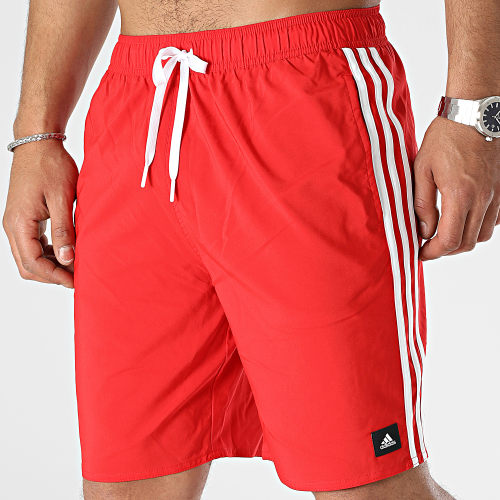 Short De Bain A Bandes 3 Stripes HT4360 Rouge