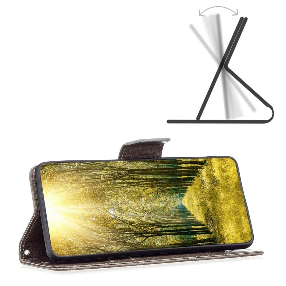 iPhone 14 Pro Leder Tasche mit Kartenfach   Handschlaufe Schmetterling - Grau