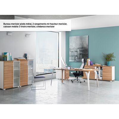 Bureau XENON - 190 cm - Pieds métal - Merisier italien