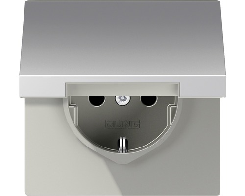 Jung AL 1520 KIKL stopcontact met klapdeksel + verhoogde contactbeveiliging aluminium LS990