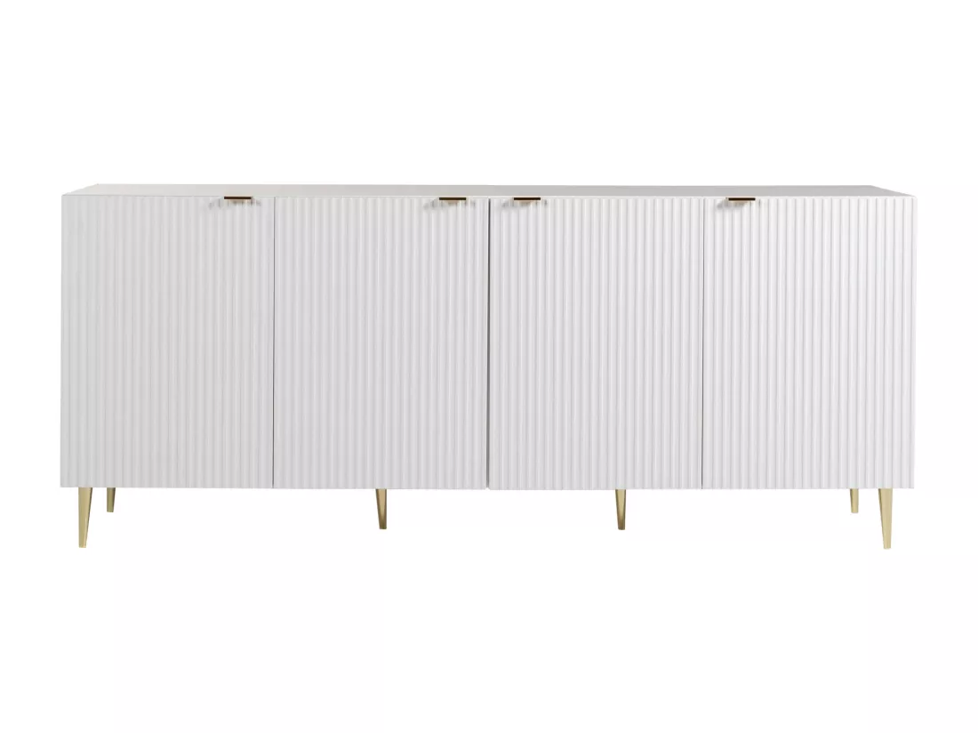 Buffet avec 4 portes en MDF et acier - Blanc et doré - YESINIA